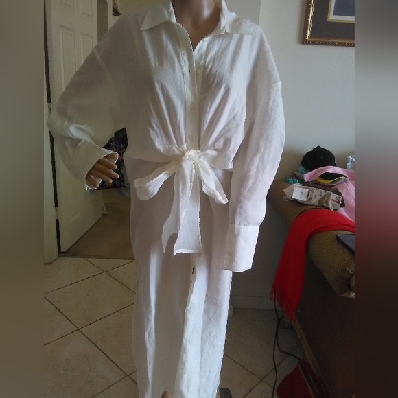 BNWT ZARA WHITE MAXI DRESS SZ. MED UNIQUE DRESS W/ BELT HIGH SLITS BEAUTY - Picture 14 of 14